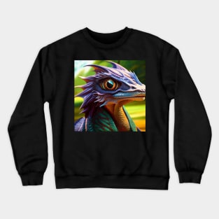 Purple, Green and Yellow Scaled Jungle Dragon with Big Eyes Crewneck Sweatshirt